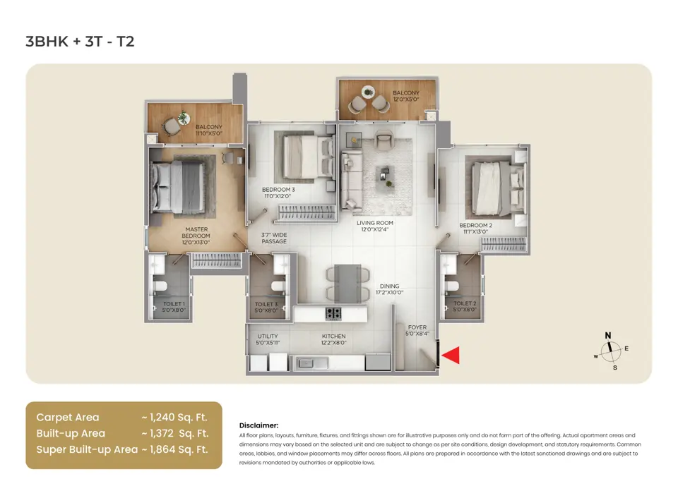 Purva Silversky,Electronic City,Bengaluru- 3BHK Floor Plan