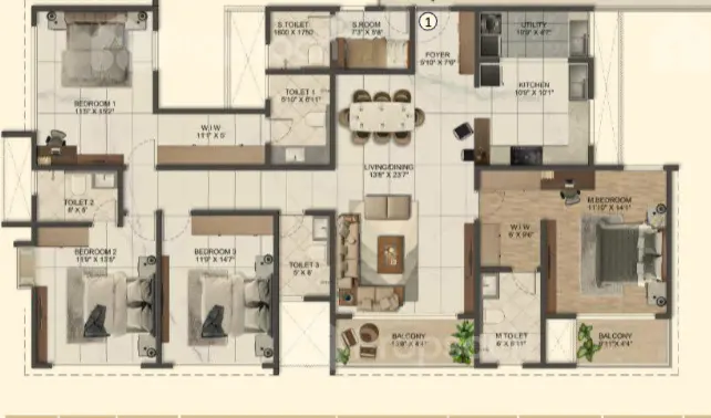 Sumadhura Solace Phase-i,Old Airport Road,Bengaluru- 4BHK+Maid Floor Plan