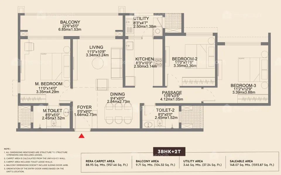 Godrej Aveline,Yelahanka,Bengaluru- 3BHK Floor Plan