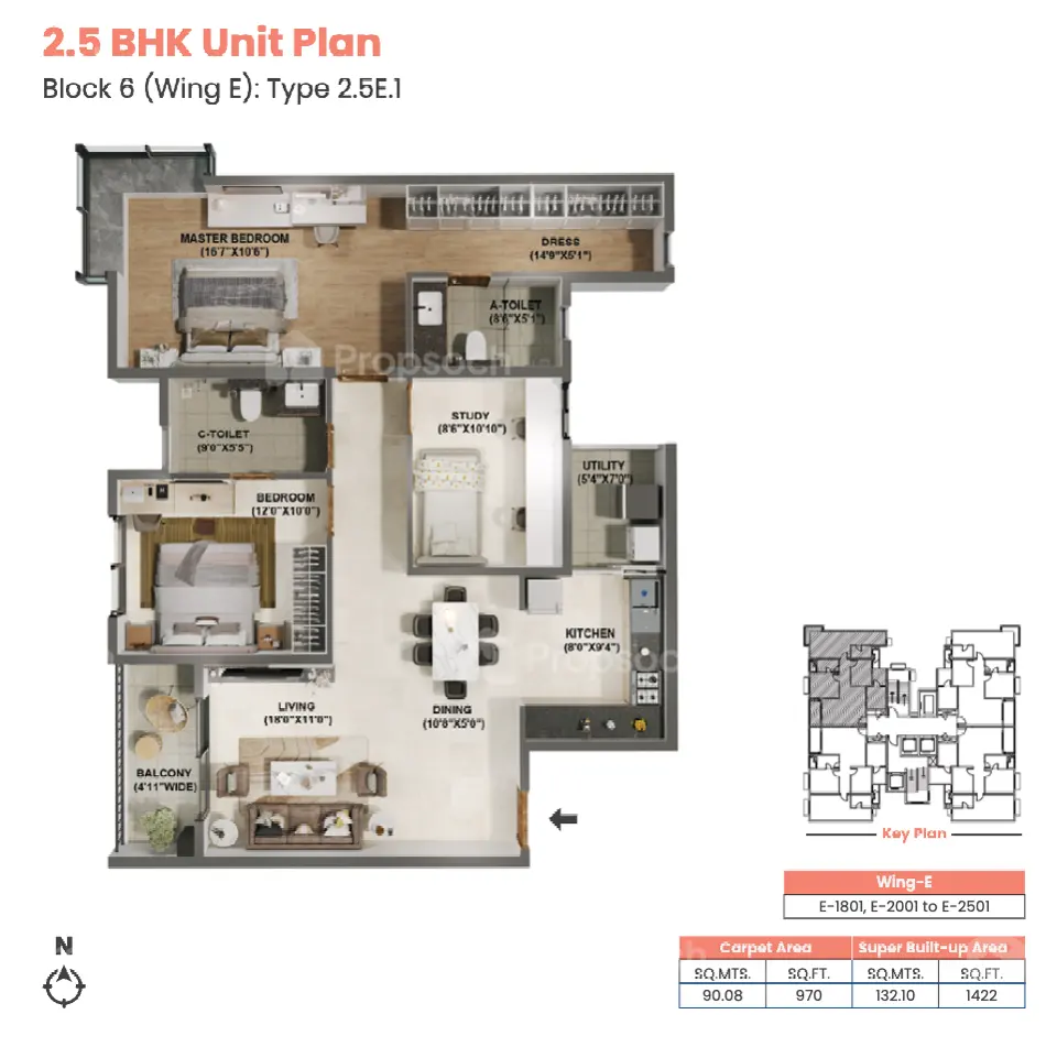 Adarsh Welkin Park Phase 2,Choodasandra,Bengaluru- 2.5BHK Floor Plan