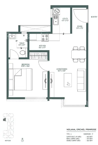 Embassy Verde Phase 2,Devanahalli,Bengaluru- 1BHK Floor Plan